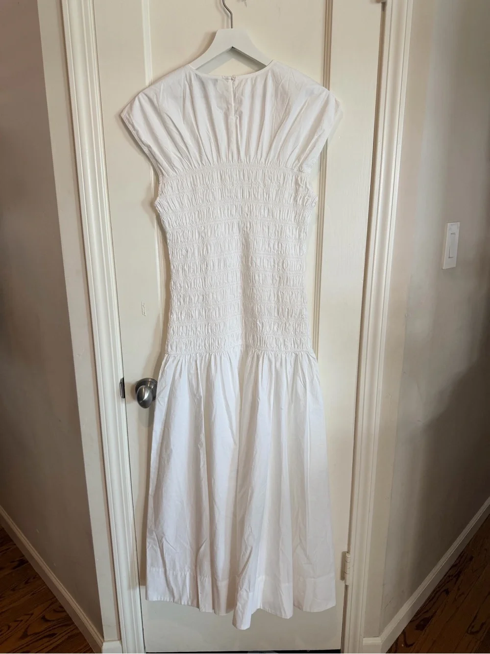 J. Crew White Smocked Midi Dress in Cotton Poplin Medium